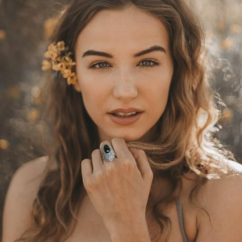 Women's Vintage Black Marcasite Statement Ring