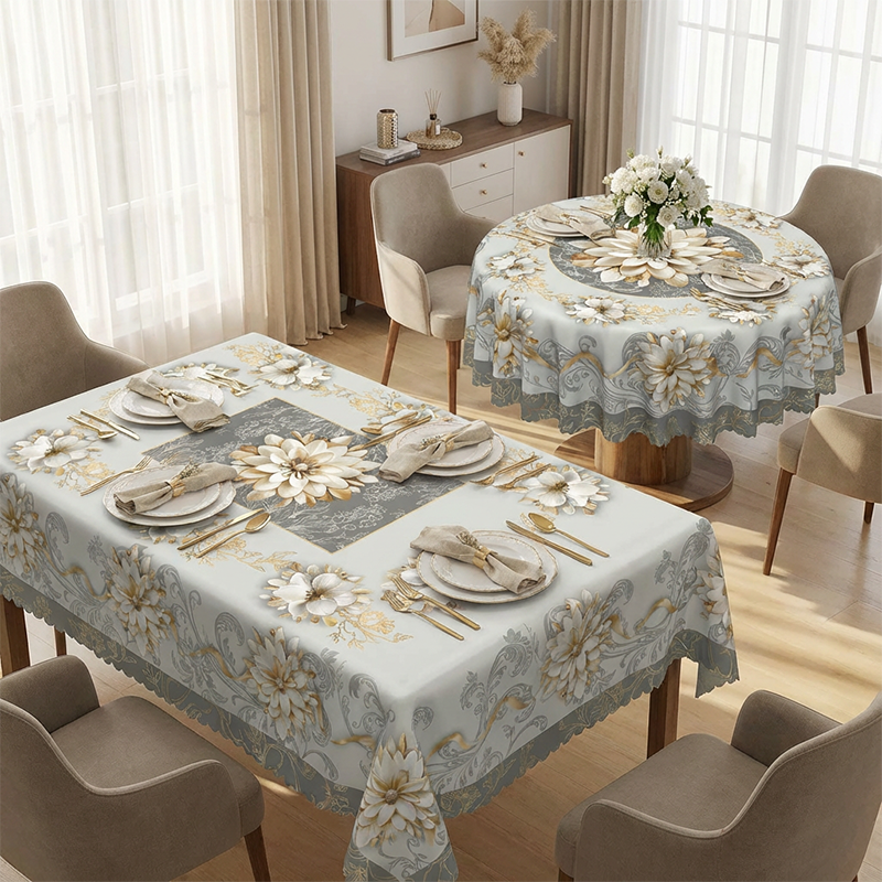 Elegant Waterproof Embossed Floral Tablecloth – Oil-Resistant, Wrinkle-Free & Machine Washable