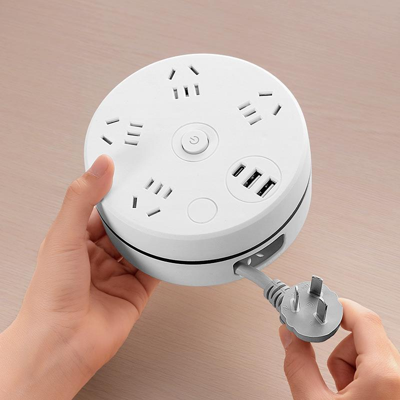 Retractable Power Strip with Hook & USB Ports