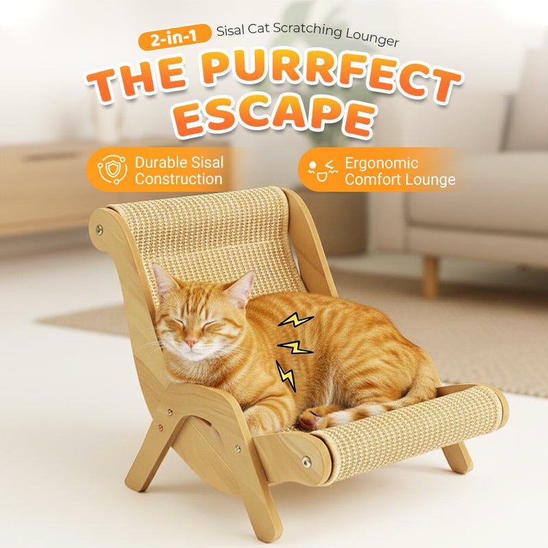 2‑in‑1 Sisal Cat Scratching Lounger‑Wood Frame Curved Cat Rest Bed