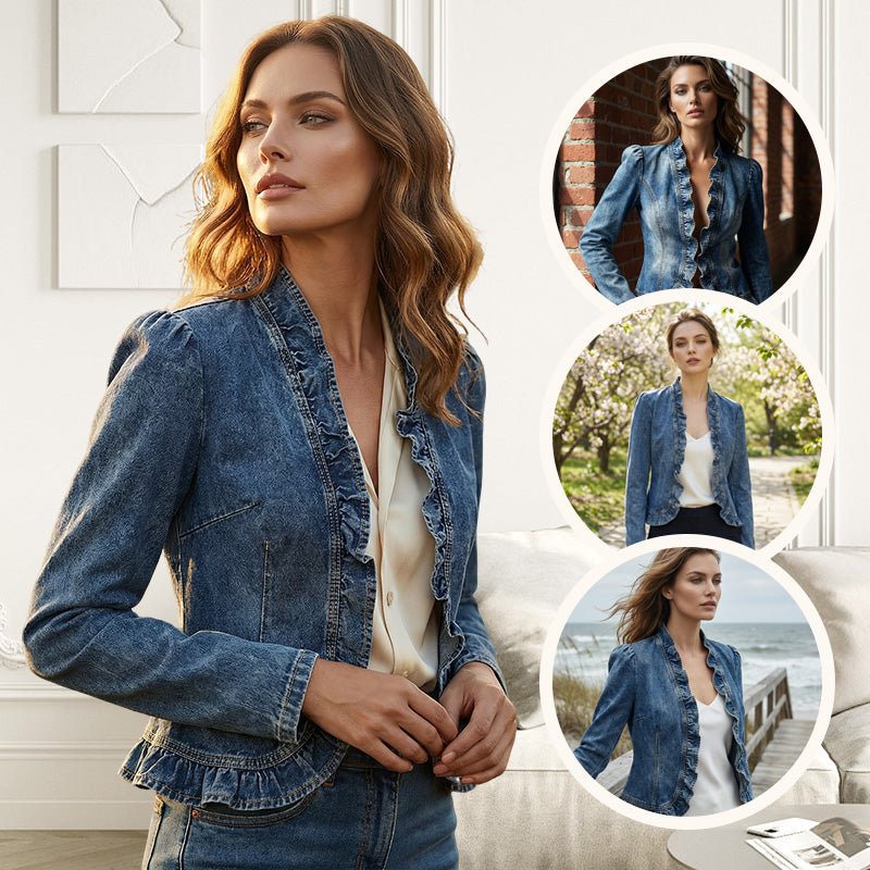 Women's Ruffle Trim Open-Front Denim Jacket – Lightweight, feminine & versatile – chic for any outfit - Image 3