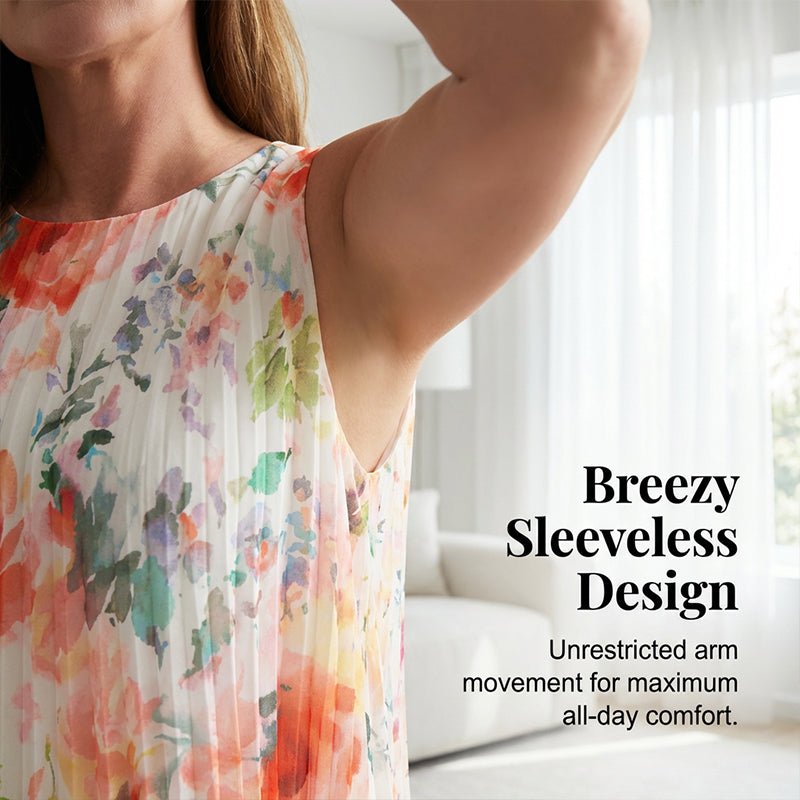 Women’s Sleeveless Floral Print Pleated Dress - Image 3