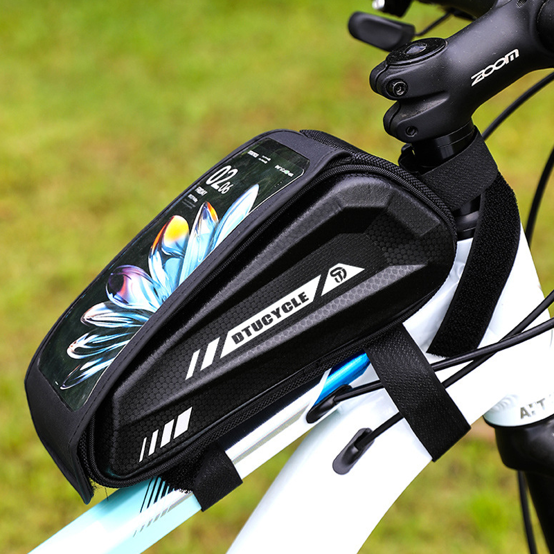 Water-Resistant Large Capacity Bicycle Bag – Touch-Sensitive Phone Pouch, Slim Top-Tube Design & Dual Zippers