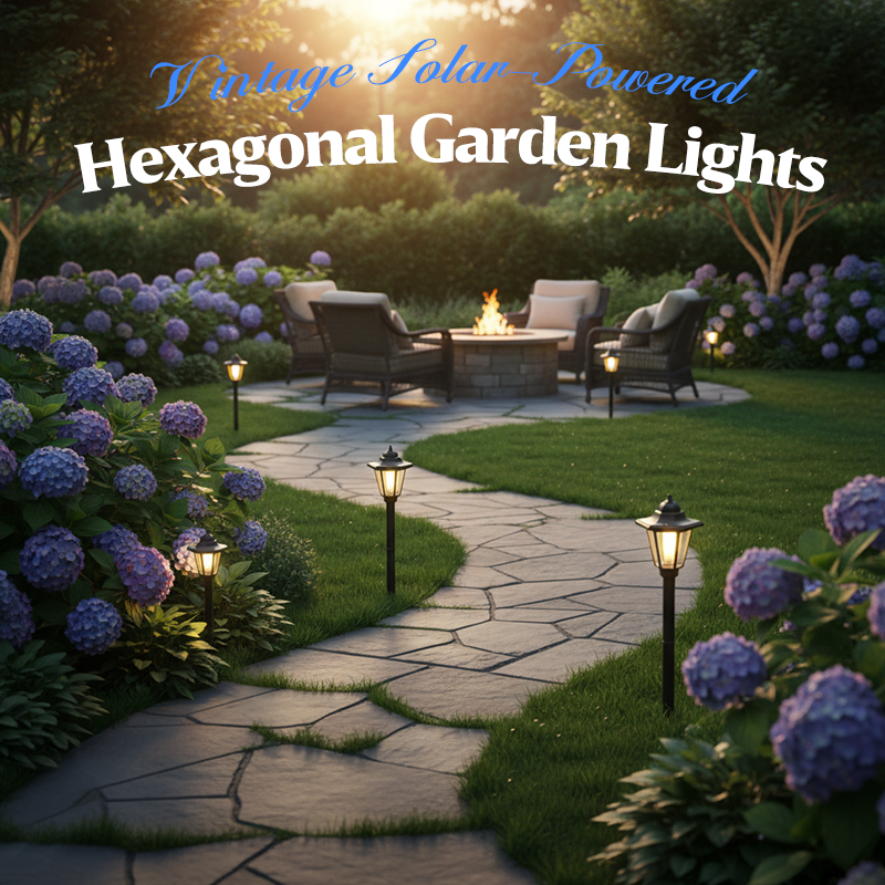 Vintage Solar-Powered Hexagonal Garden Lights – Auto On/Off, Waterproof, Retro Design, Energy Saving & Perfect for Patio Yard Pathway Decor