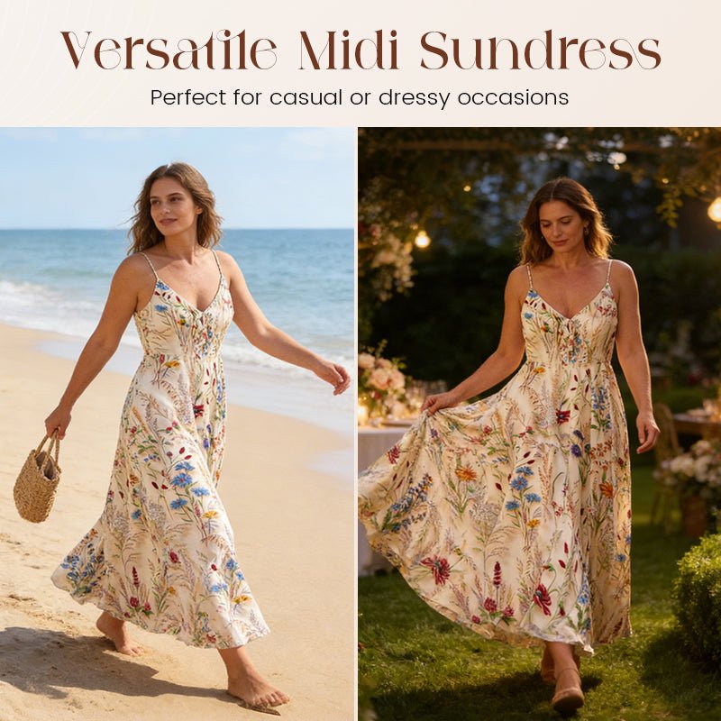 Plus Size Floral Print Spaghetti Strap Midi Dress - Image 3