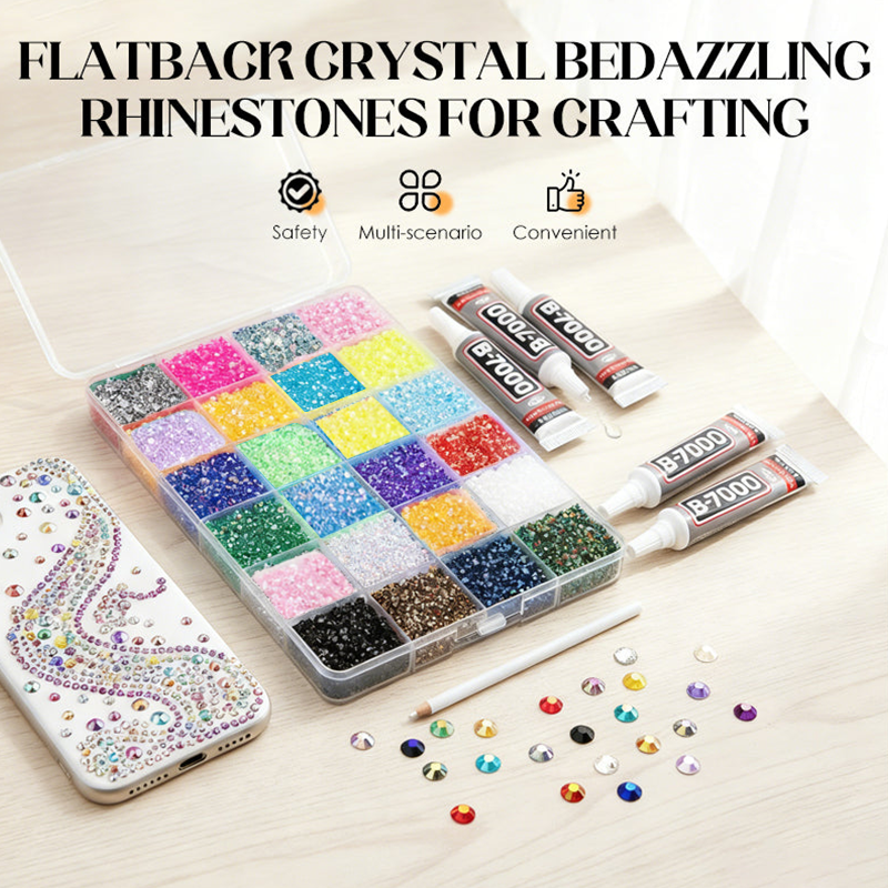 Flatback Crystal Bedazzling Rhinestones Set – Vibrant multi‐colors, includes dotting pen & glue. Perfect for phone cases, shoes, bags & nail art – unleash your sparkle