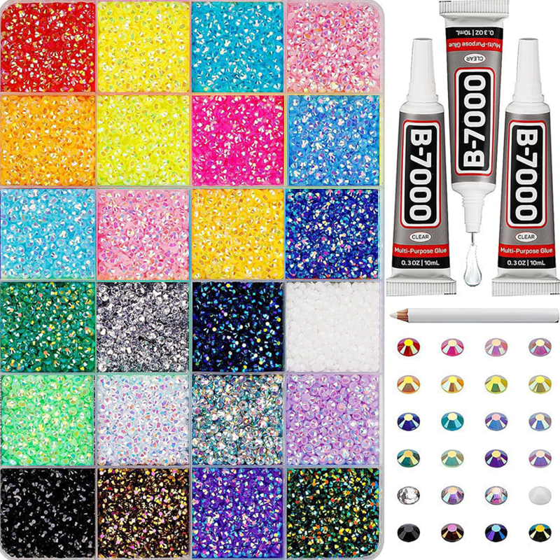 Flatback Crystal Bedazzling Rhinestones Set – Vibrant multi‐colors, includes dotting pen & glue. Perfect for phone cases, shoes, bags & nail art – unleash your sparkle - Image 2