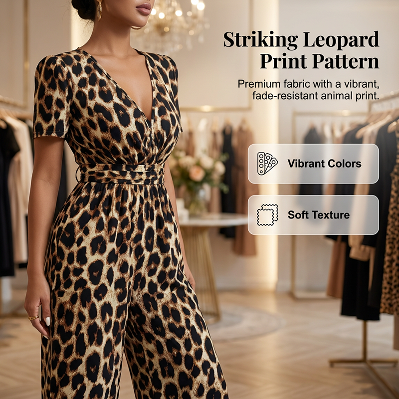 Leopard Print V-Neck Wide-Leg Jumpsuit - Image 2