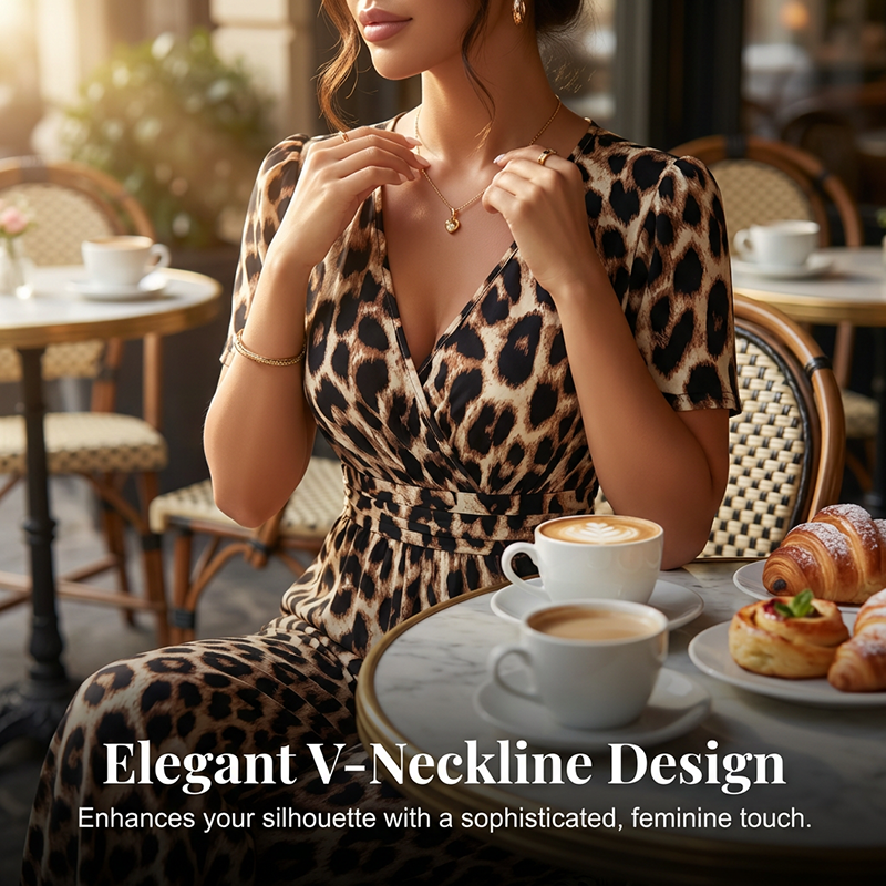 Leopard Print V-Neck Wide-Leg Jumpsuit - Image 3