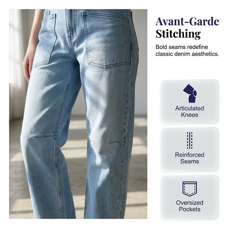 Casual Barrel Leg Jeans with Patch Pockets - Image 3