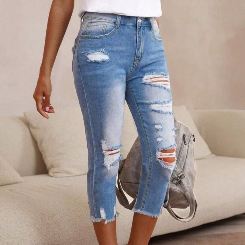 Women's Ripped Washed Raw Hem Jeans - Image 2
