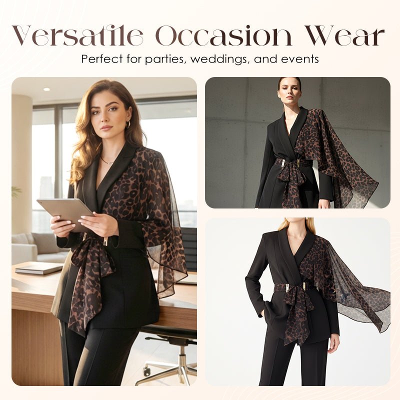 Women's Leopard Accent Blazer & Pants Set - Image 2