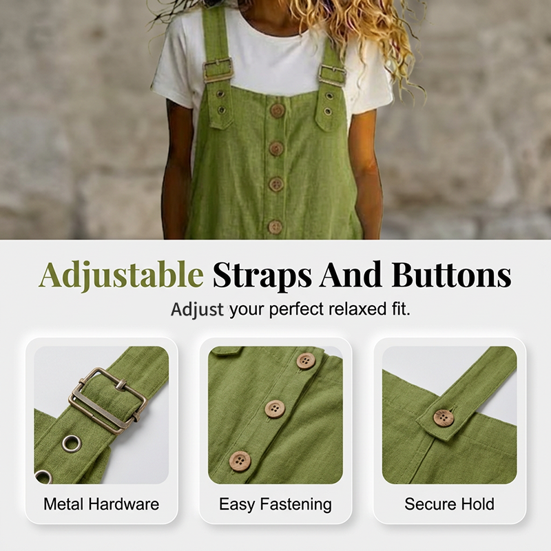 Women's Casual Loose Fit Button-Front Overalls - Image 3