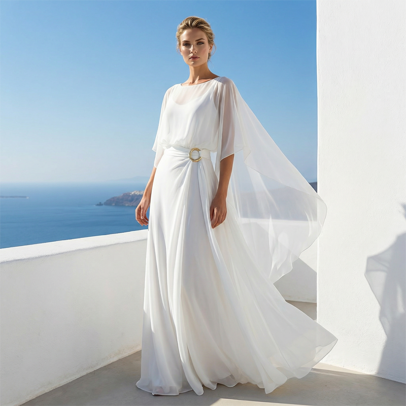 Flowing Cape Sleeve Top & Wrap Pants Set Effortless Elegance