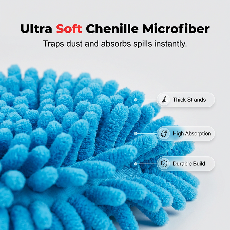 Chenille Spin Mop Head Replacement Unique Design Heads Turn Mop into Long-Handle Duster Dry Cleaning Trap Bucket & Handle - Image 3