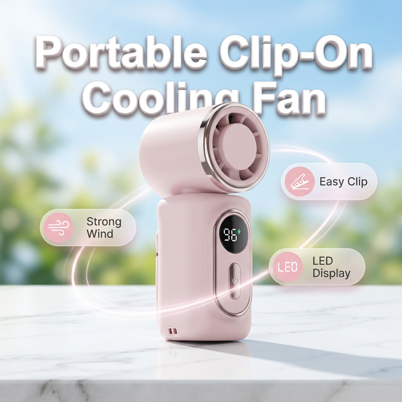 Portable Clip-On Fan with LED Display! Lightweight & strong wind, LED shows battery clearly. Clip anywhere, stay cool all day—super handy
