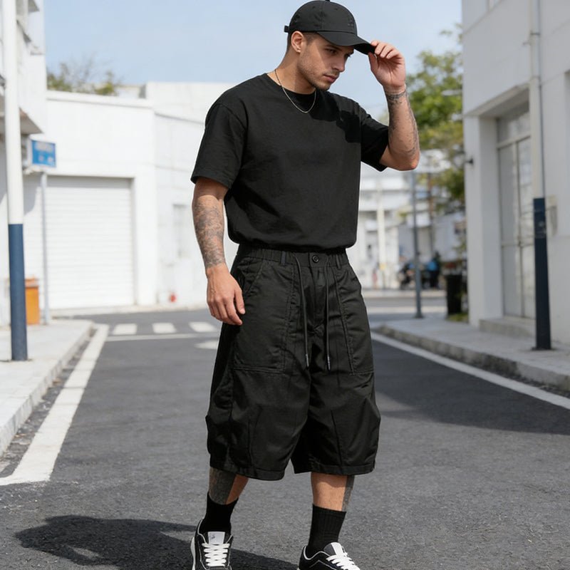 Men's Plus Size Capri Pants – Wide-Leg Loose Fit, Drawstring Waist & Large Pockets