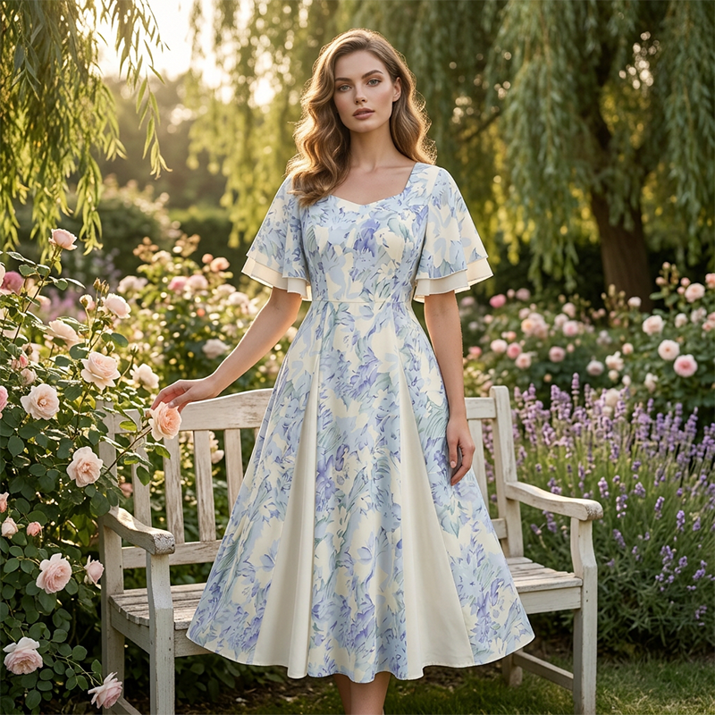 Offers-Ethereal Flutter Sleeve Fit-and-Flare Dress