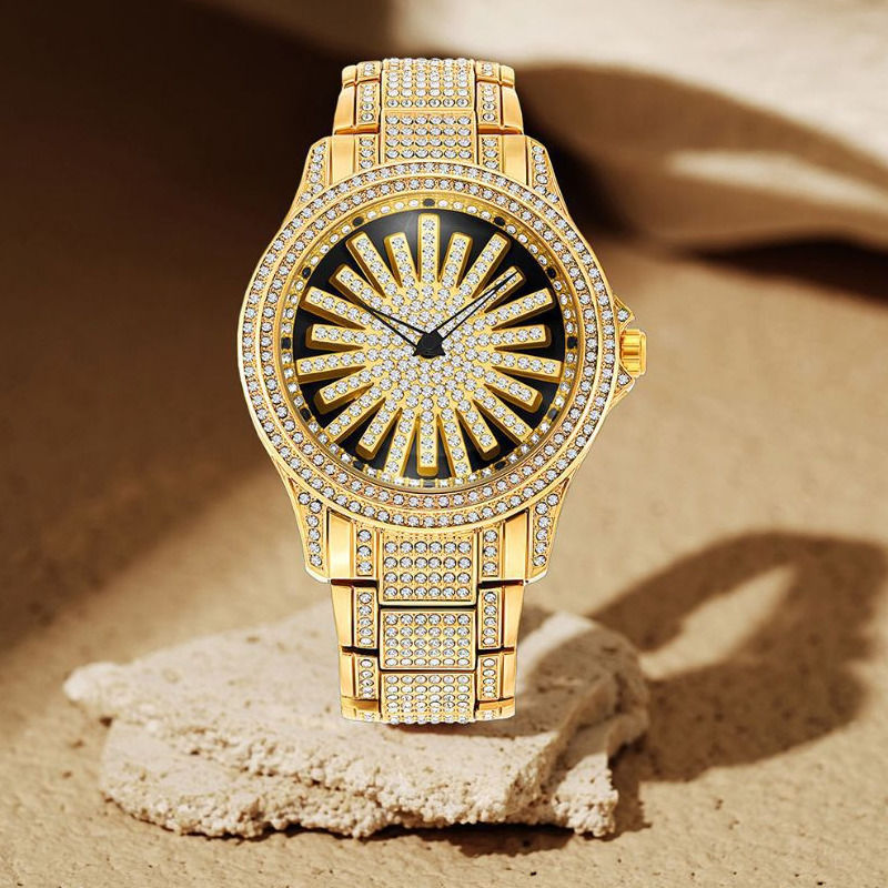 Men's Iced-Out Watch with Rotating Dial – Sparkling Crystals, Precise Quartz & Butterfly Clasp - Image 2