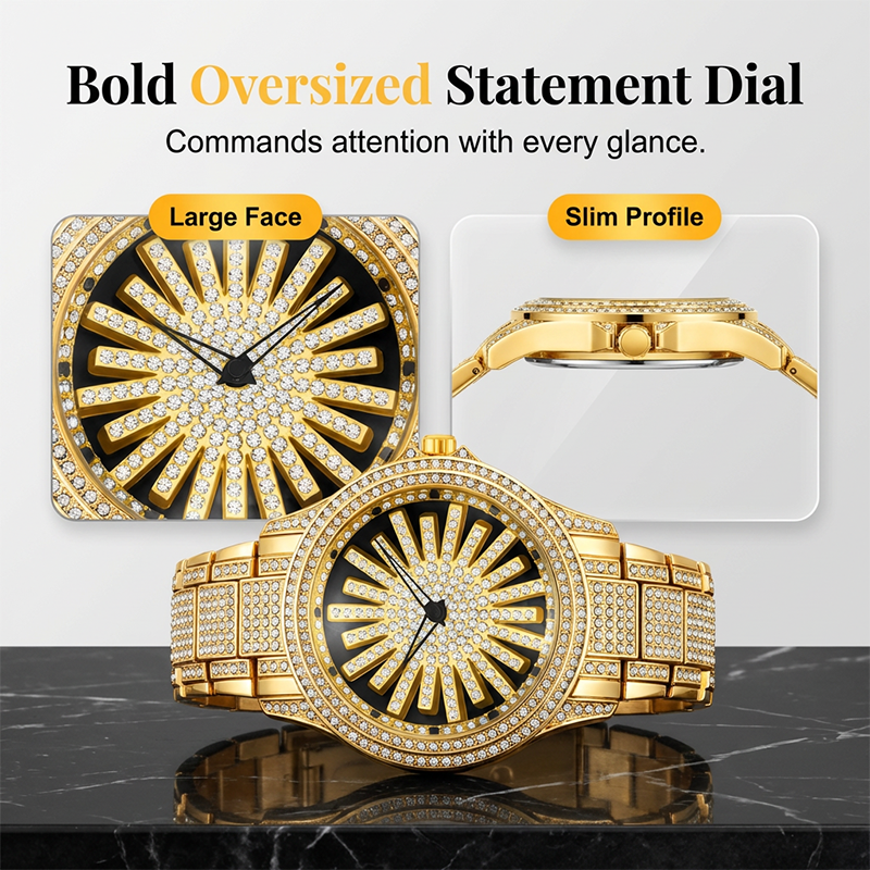 Men's Iced-Out Watch with Rotating Dial – Sparkling Crystals, Precise Quartz & Butterfly Clasp - Image 3