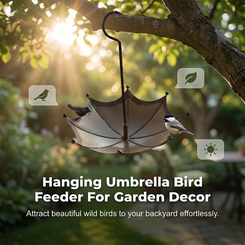 Hanging Umbrella Bird Feeder & Bath – Dual-Use, Rust-Resistant, Vintage Style & Perfect for Garden Decor