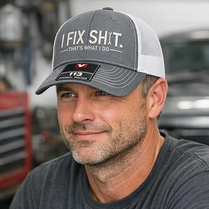 2026 New Arrival ＆ Hot Sale Mesh Back Trucker Cap with "I Fix Shit" Embroidery – Breathable Outdoor Sun Hat