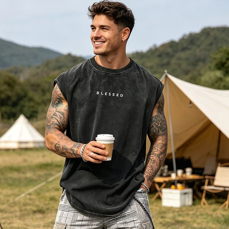 Vintage Wash Loose Fit Gym Muscle Tee – Breathable & Stylish - Image 2