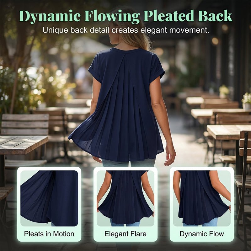 Flowy Short Sleeve Top with Inverted Pleat Back - Image 3