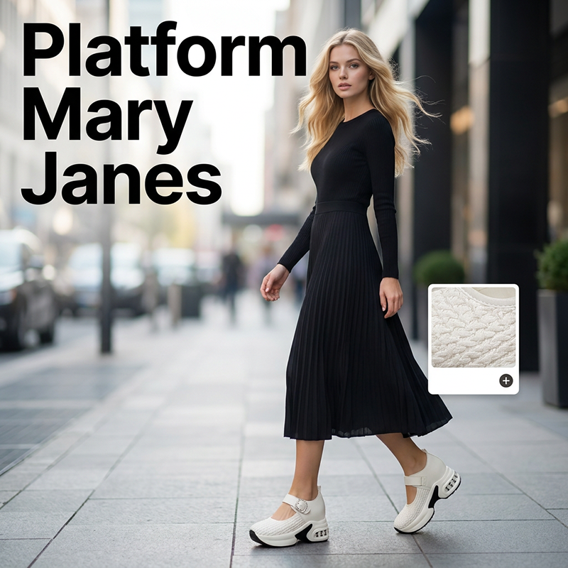Platform Mary Janes – Woven, Breathable, Chunky Sole, Comfortable, Anti-Slip