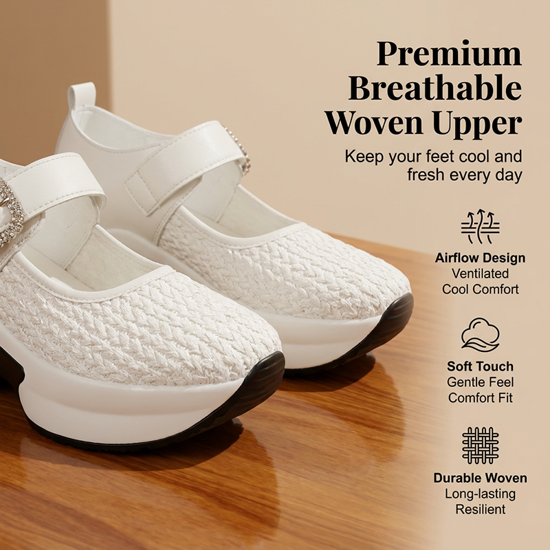 Platform Mary Janes – Woven, Breathable, Chunky Sole, Comfortable, Anti-Slip - Image 2