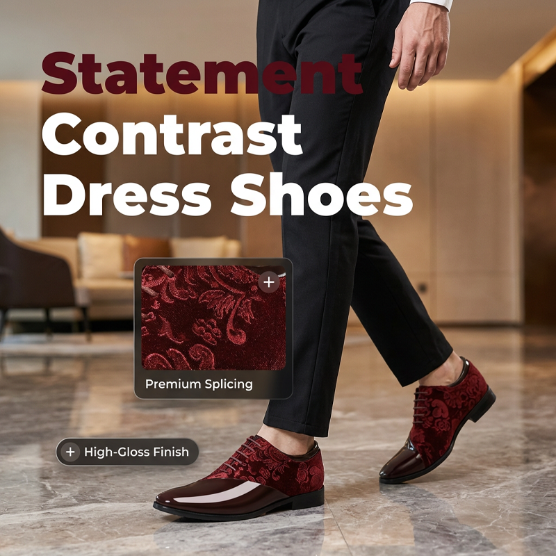 Spring Sale: Luxury Men's Contrast Dress Shoes - High-Gloss & Premium Texture - Perfect for Weddings & Galas - Ergonomic Comfort - The Ultimate Statement Shoe