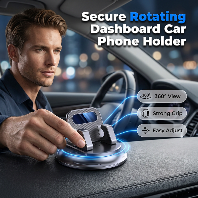 Rotating Dashboard Car Phone Holder – 360° Adjustable & Anti-Slip – Hands-Free Phone Mount