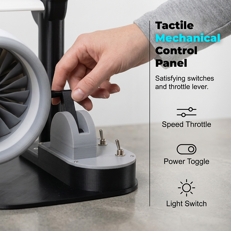 Jet Engine Desktop Fan with Cooling Mist – Turbo Airflow, LED Neon Glow, Mechanical Throttle – 3D Printed Aviation Design – for Gaming, Work & Tech Lovers - Image 3