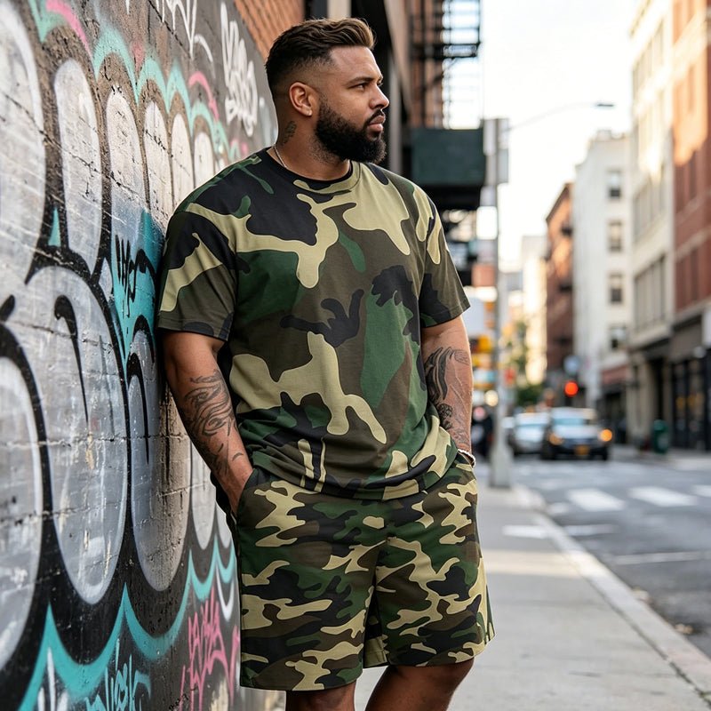 & Hot Sale & Men's Camouflage Print T-Shirt & Shorts Set