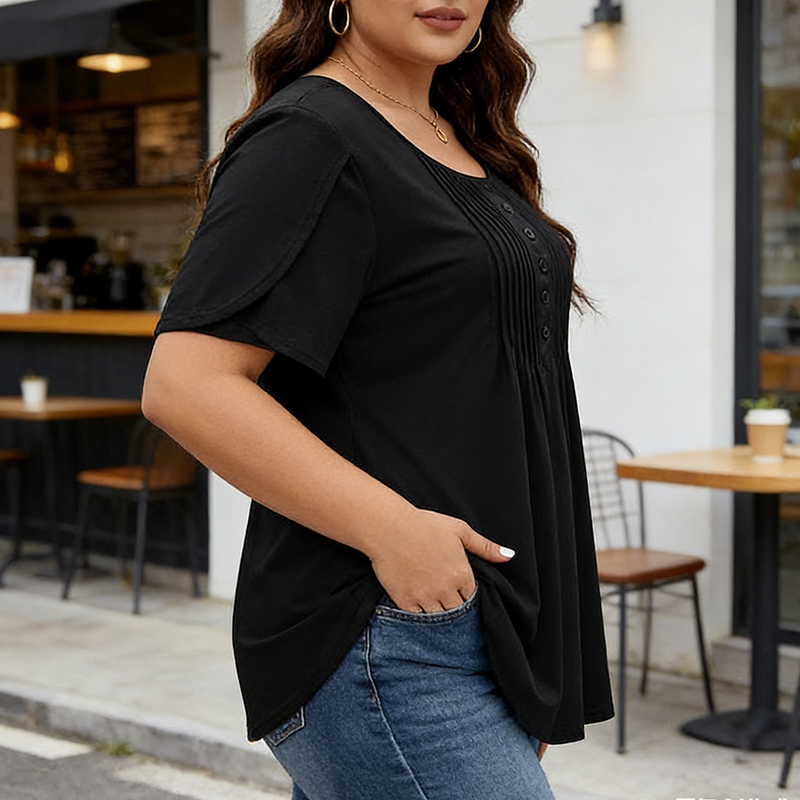 Women's Pleated Front Puff Sleeve T-Shirt – Soft, breathable & elegant puff sleeves – perfect for work, brunch or spring days - Image 2
