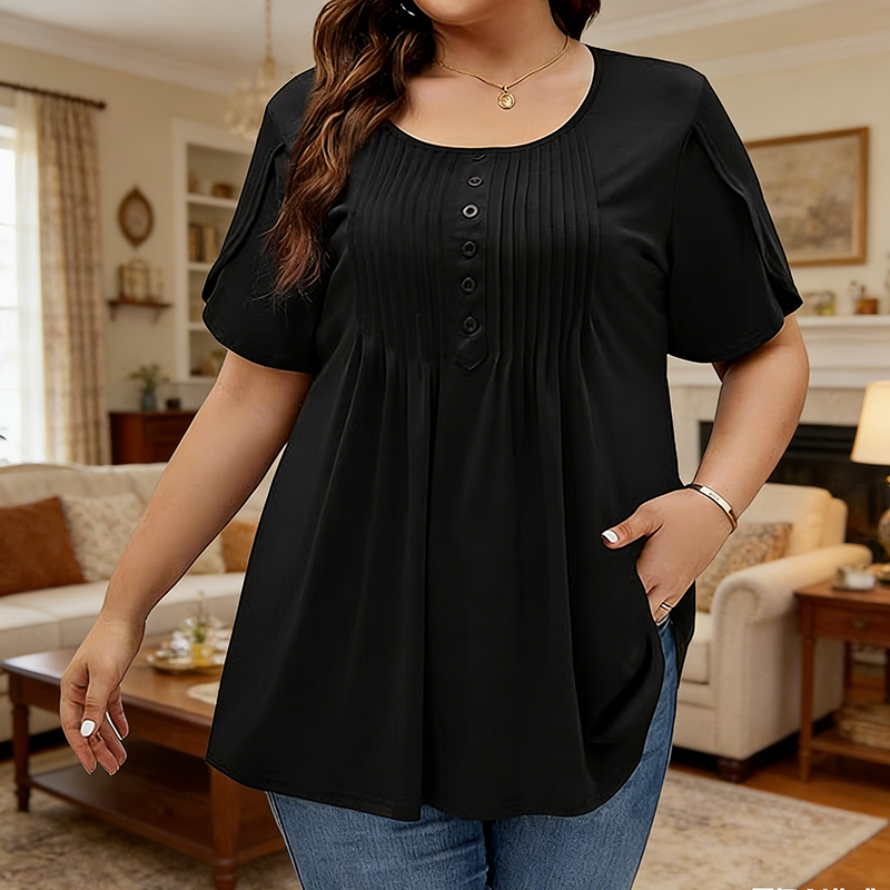 Women's Pleated Front Puff Sleeve T-Shirt – Soft, breathable & elegant puff sleeves – perfect for work, brunch or spring days