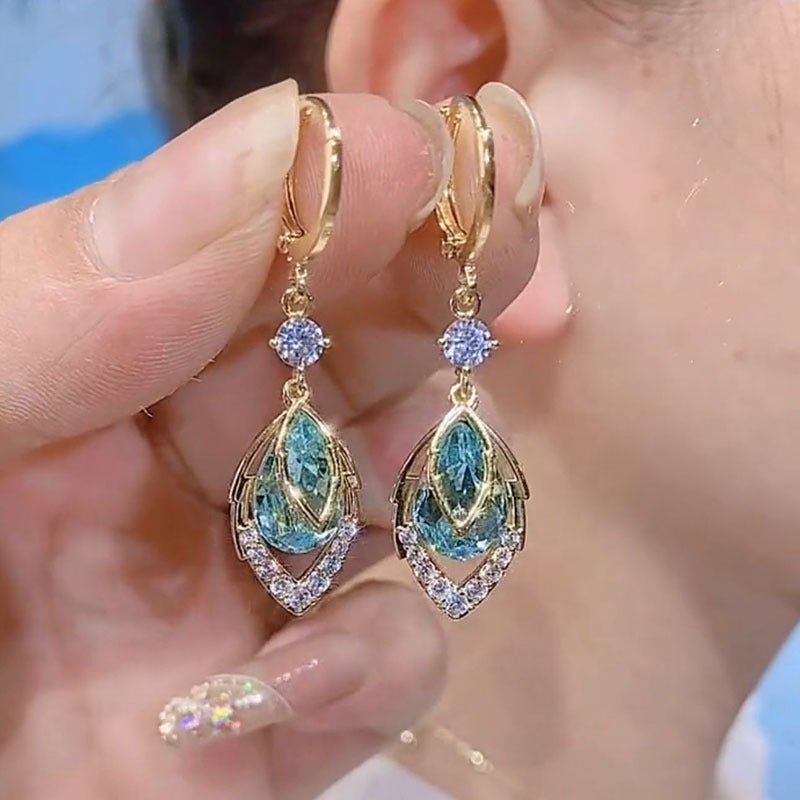 Sky Blue Drop Dangle Hoop Earrings - Image 2