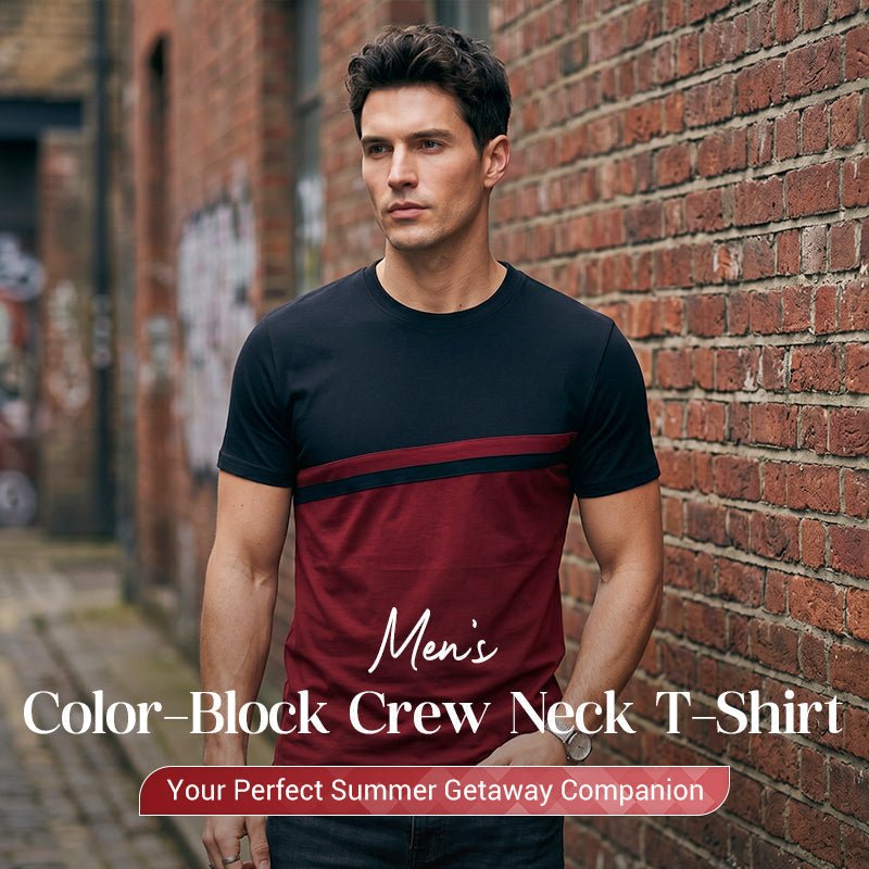 Men's Color-Block Crew Neck T-Shirt – Soft cotton, modern cut & perfect for daily wear, sports or casual outings
