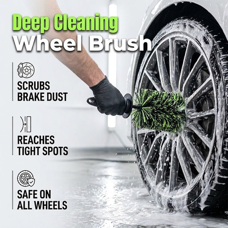 Wheel Barrel Cleaning Brush – Deep Reach Microfiber for Rims, Calipers & Engine Bay – Scratch-Free Soft Bristles, Ergonomic Grip + Knuckle Guard – Includes Storage Box