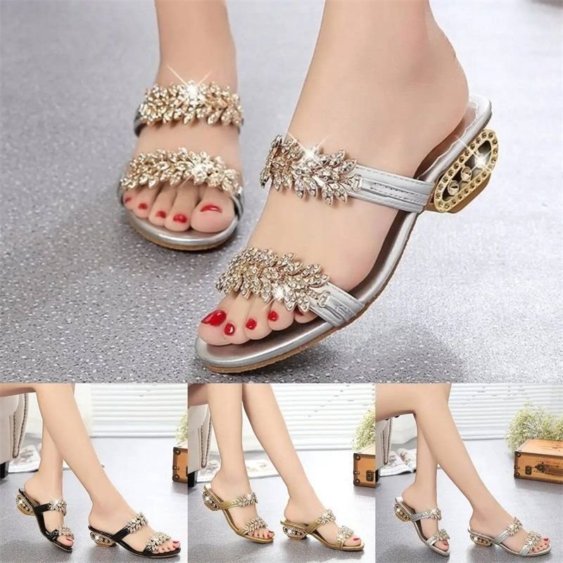 Modische Damen Sandalen – Flacher Absatz, Strass & Metallverzierung Für Sommer & Alltag