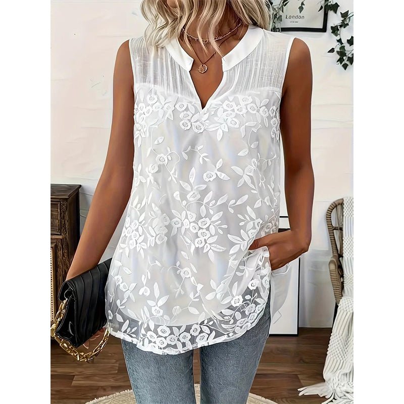 Women’s Chic Floral Lace Sleeveless Shirt – Elegant V-Neck & Romantic – Wardrobe Staple - Image 3