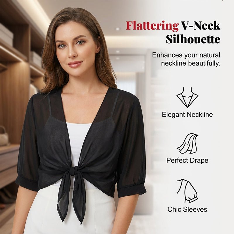 Women's Elegant Chiffon Tie-Front Cropped Top - Image 3