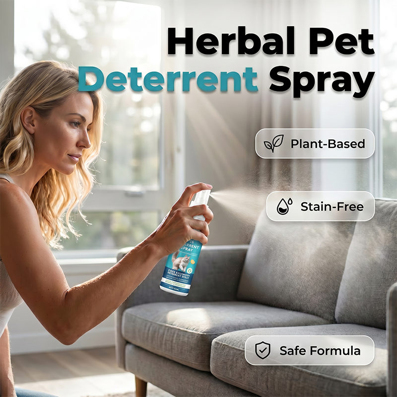 Herbal Pet Deterrent Spray – Stops scratching, safe for cats & kittens. Protect sofas & plants.
