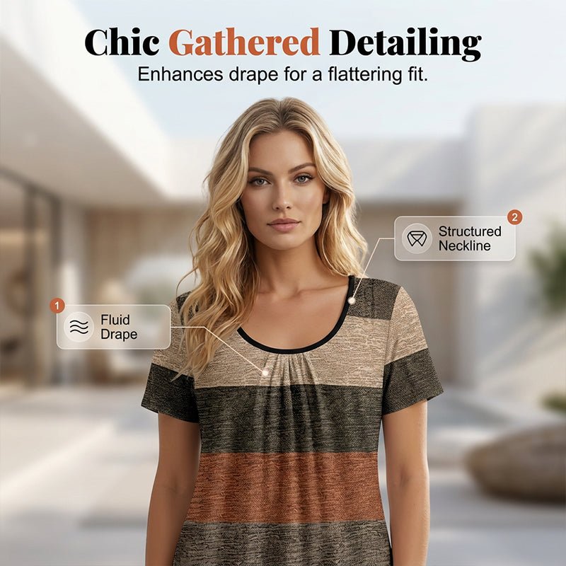 Women's Plus Size Pleated Color Block T-Shirt - Image 3