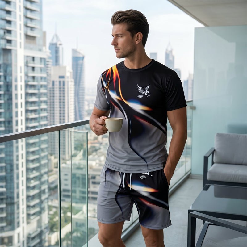 Men's Abstract Print T-Shirt and Shorts Set - Image 2