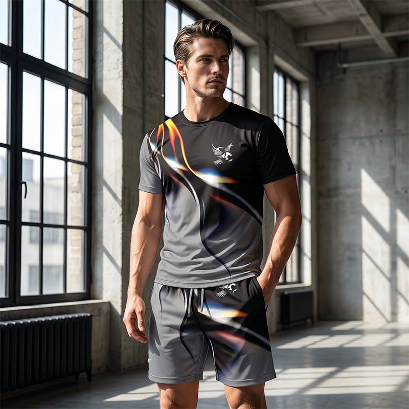 Men's Abstract Print T-Shirt and Shorts Set - Image 3