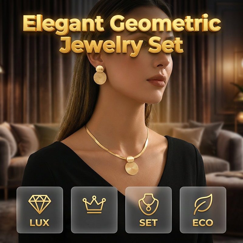 Modern Chic Necklace & Earring Set – Gold finish, geometric design & lightweight – perfect for daily elegance or gifting – includes matching pieces for a polished look