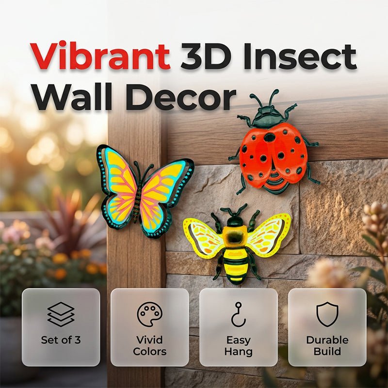 3D Insect Wall Hangings – Bee, Butterfly, Ladybug, Weather-Resistant