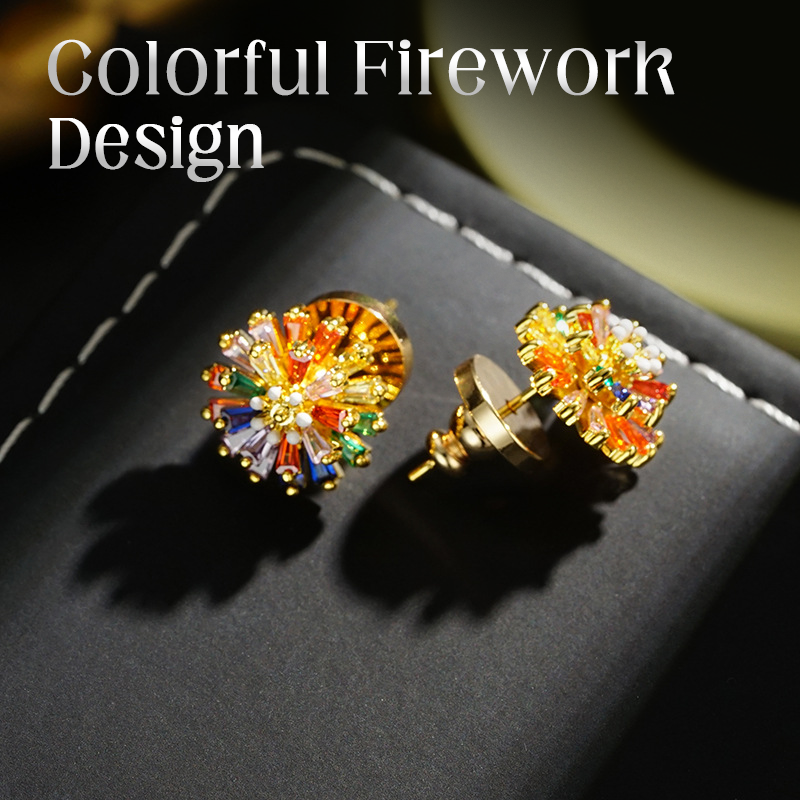 While Supplies Last Colorful Firework Stud Earrings – Cubic Zirconia, 18K Plated, Festive