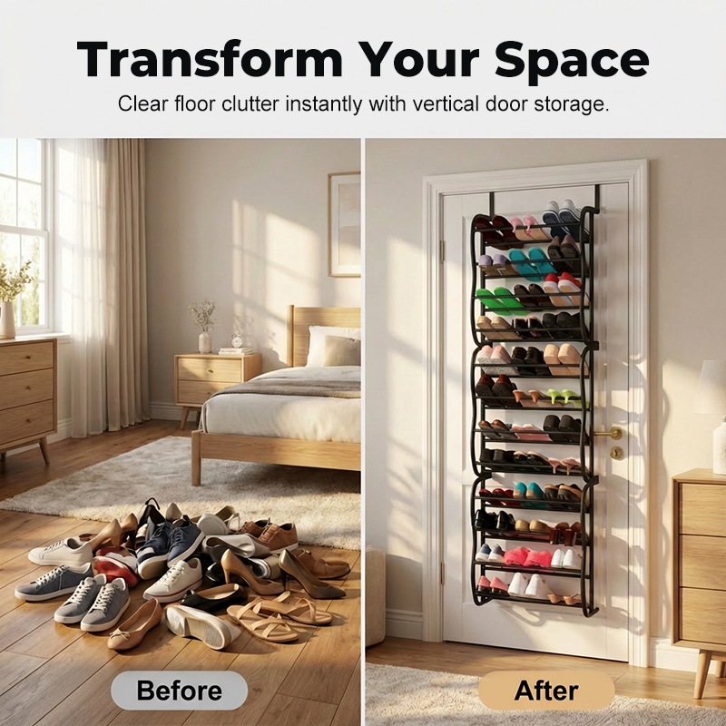 Over-the-Door Shoe Rack Organizer – 24 pockets & tool-free install – Fits standard doors, holds up to 24 pairs – perfect for entryway or closet - Image 3